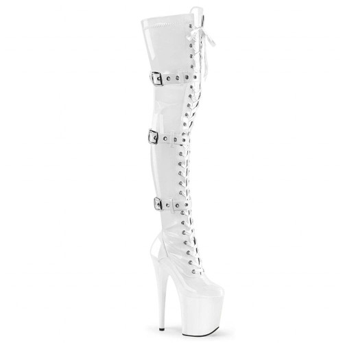 Pleaser Flamingo-3028 – Botas altas de charol blancas (tacón 20 cm)