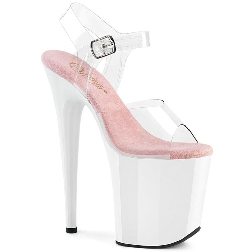 Pleaser Flamingo-808 – Sandalias blancas con plantilla rosa (tacón 20 cm)