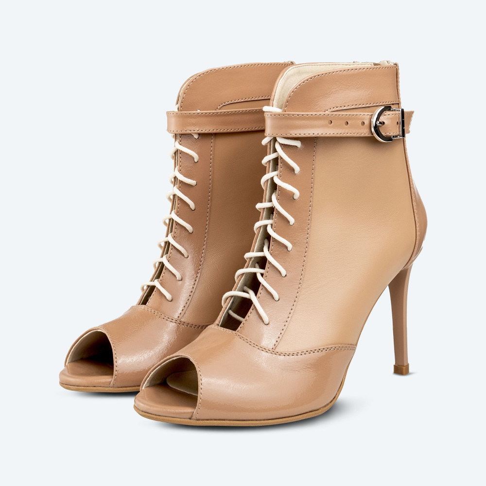 Caramel Comfort – Leather High Heel Booties with double fixation (heel 9 cm) - 1