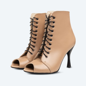 Creamy Heels – Beige Leather High Heel Booties (heel 9 cm)