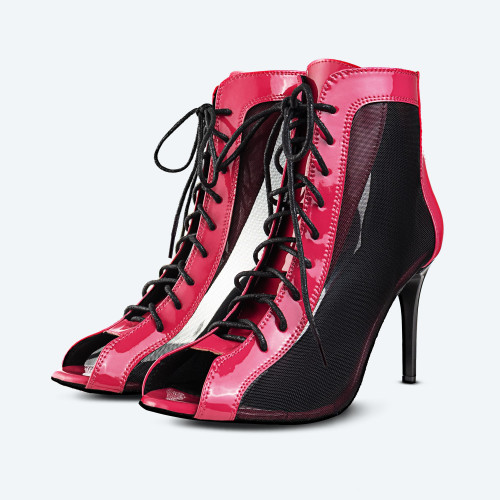 Fuchsia Vegan – High Heels en cuir écologique laqué avec insert en maille (9 cm)