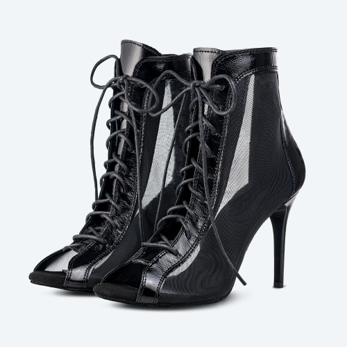 Glam Heels – High Heels noirs en cuir véritable avec insert en maille (9 cm)