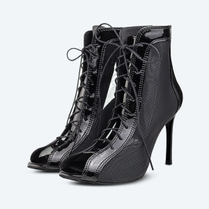 Glam Heels Vegan – Black Eco-Leather High Heel Bootie with mesh (heel 9 cm)