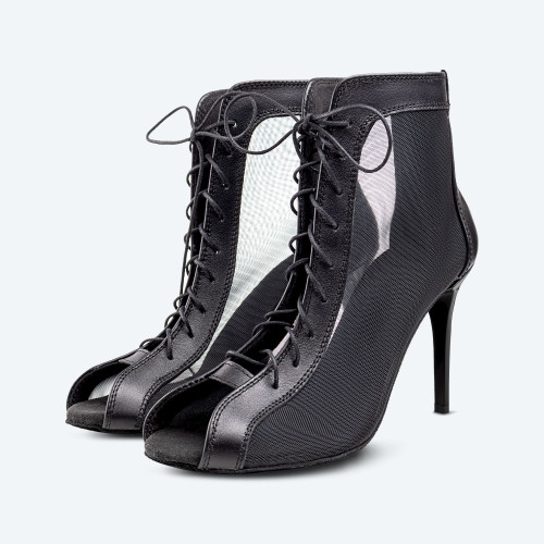 Paris – High Heels noirs en cuir naturel avec insert en maille (9 cm)