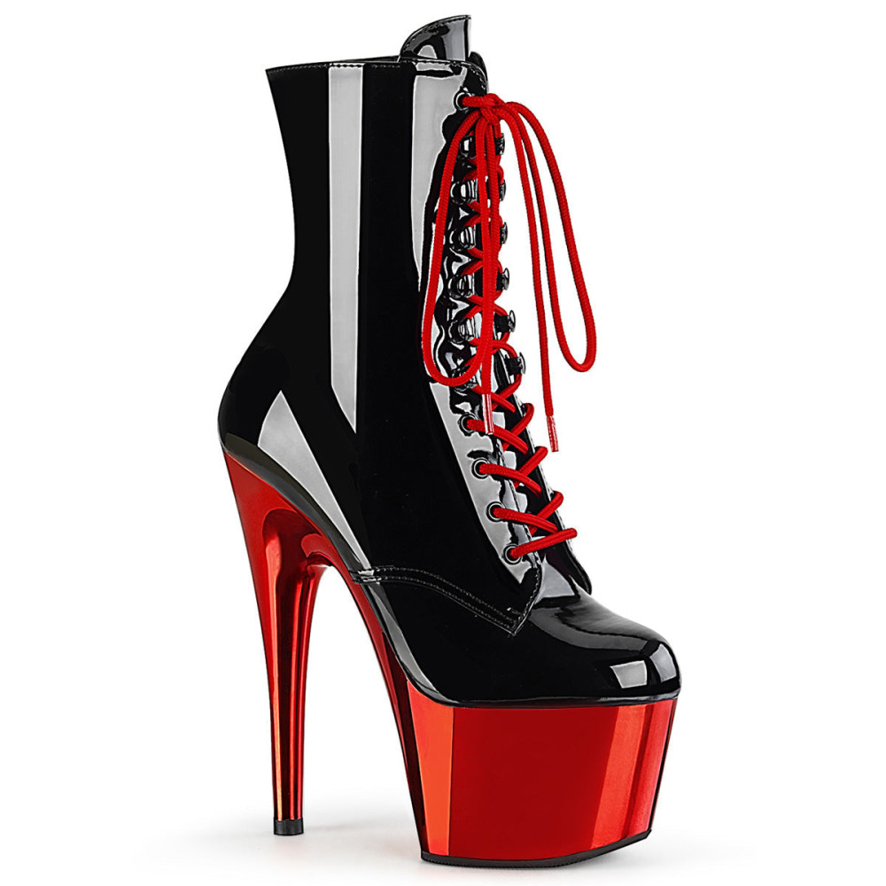 Pleaser Adore-1020 - Black/Red Patent Leather Ankle Boots (Heel 17.8 cm) - 1