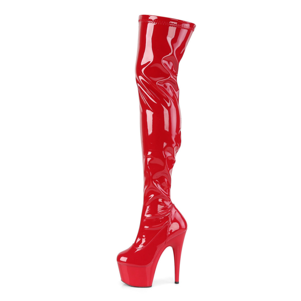 Pleaser Adore-3000 - Red Patent Thigh High Boots (Heel 17.8 cm) - 4