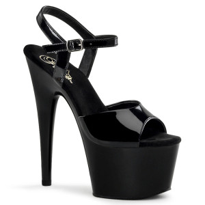 Pleaser Adore-709 - Sandali con cinturino alla caviglia in vernice nera/nero (Tacco 17,8 cm)