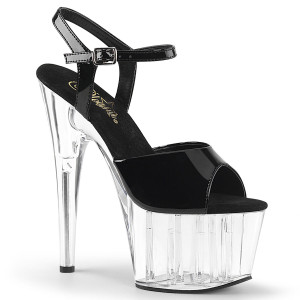 Pleaser Adore-709 - Black Patent/Clear Ankle Strap Sandals (Heel 17.8 cm)