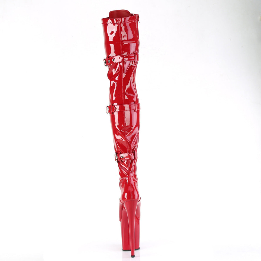 Pleaser Flamingo-3028 - Red Patent Leather Thigh High Boots (20 cm Heel) - 3