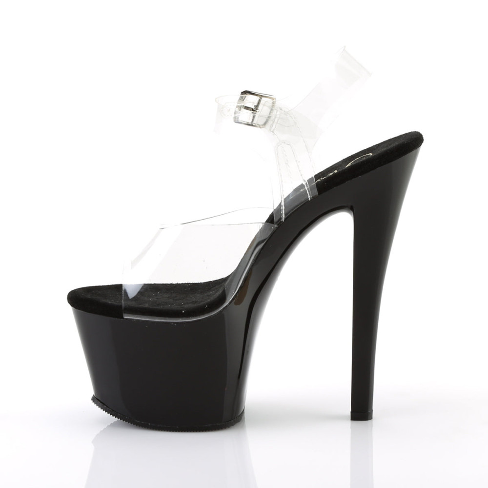 Pleaser Sky-308 - Clear/Black Ankle Strap Sandals (Heel 17.8 cm) - 4