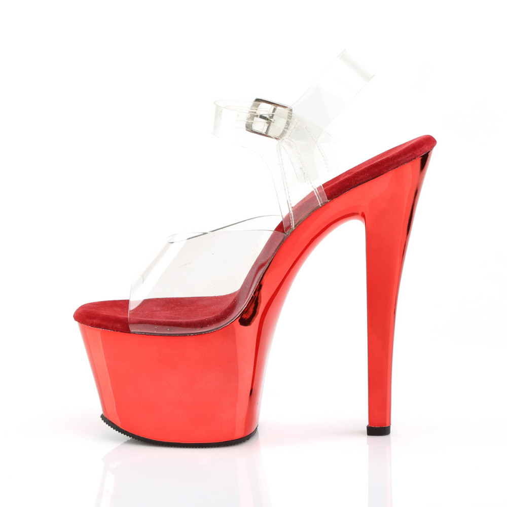 Pleaser Sky-308 - Clear/Red Ankle Strap Sandals (Heel 17.8 cm) - 4