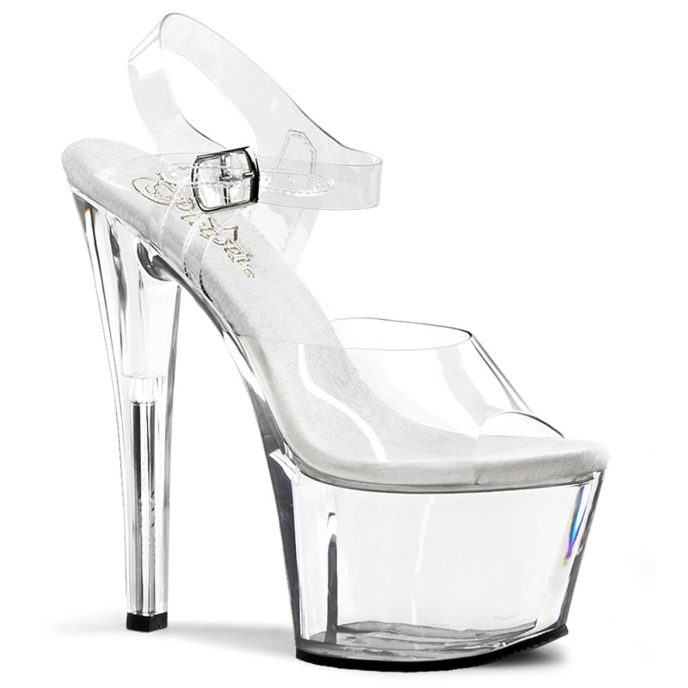 Pleaser Sky-308 - Clear/Clear Ankle Strap Sandals (Heel 17.8 cm) - 1