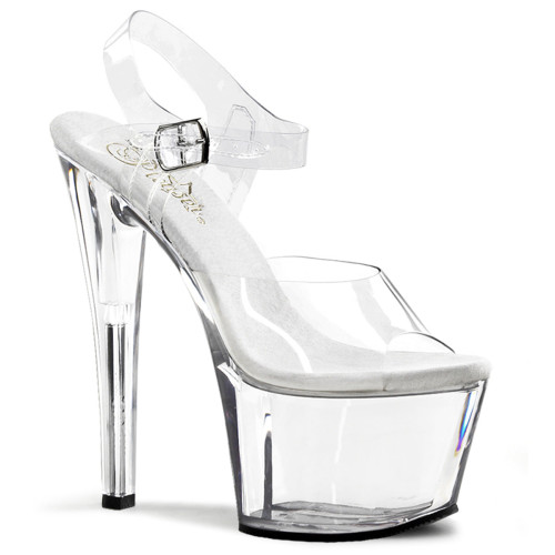 Pleaser Sky-308 - Clear/Clear Ankle Strap Sandals (Heel 17.8 cm)