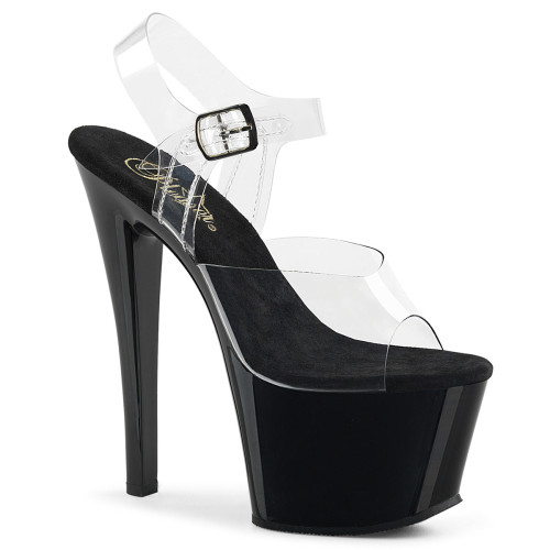 Pleaser Sky-308 - Clear/Black Ankle Strap Sandals (Heel 17.8 cm)