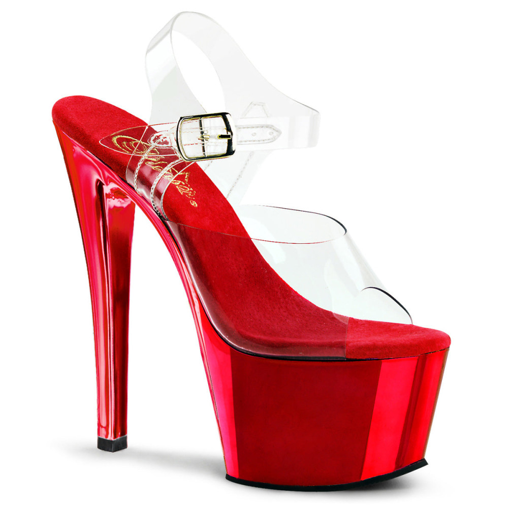 Pleaser Sky-308 - Clear/Red Ankle Strap Sandals (Heel 17.8 cm) - 1