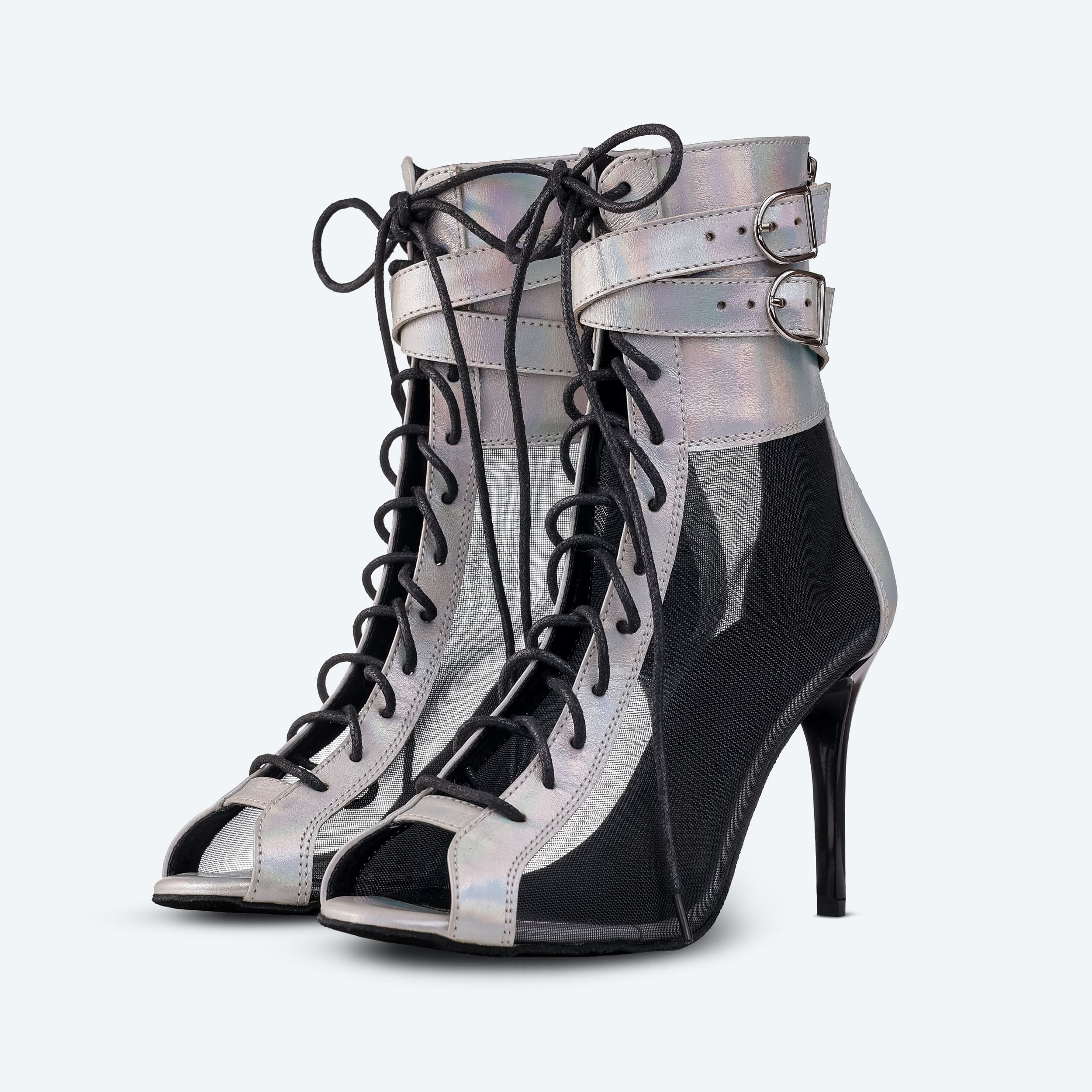 Silver Cross Heels – Leather High Heel Booties with double fixation (heel 9 cm)